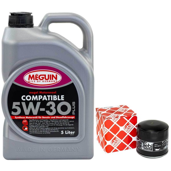 MotoröL Set 5W-30 Meguin 5 Liter + ÖLfilter 38813 FüR Skoda Felicia I II 1.3-image