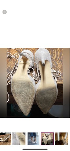 Nine West Nude Suede Leather Jarraho Ankle Tie D’Orsay Pumps Womens Size 8.5 - Picture 9 of 10