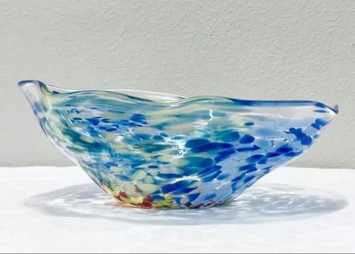2006 Larry Hogue Ruffled Rim Tutti Fruitti Millefiori Art Glass Bowl