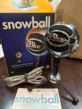 Blue Snowball Microphone Brushed Aluminum Silver Podcast with stand/cable