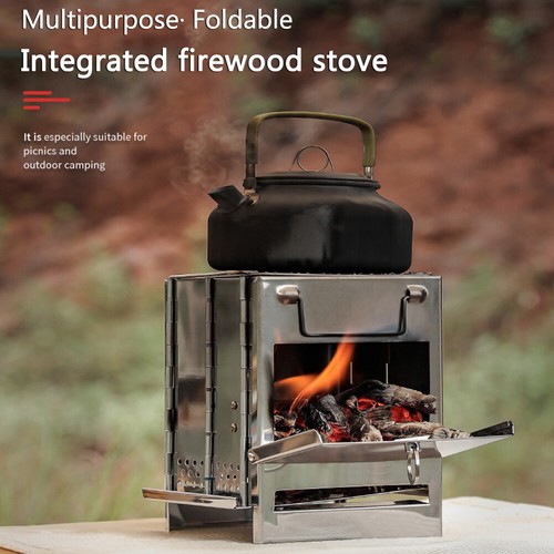 Camp Stove Folding FireWood BBQ Grill Stainless Steel Portable Outdoor Picnic - Imagen 2 de 12