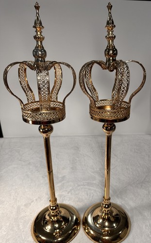 "Exhibidores de velas de luz de té con corona decorativa adorno 14 3/4"" x 6 color dorado" - Imagen 1 de 12