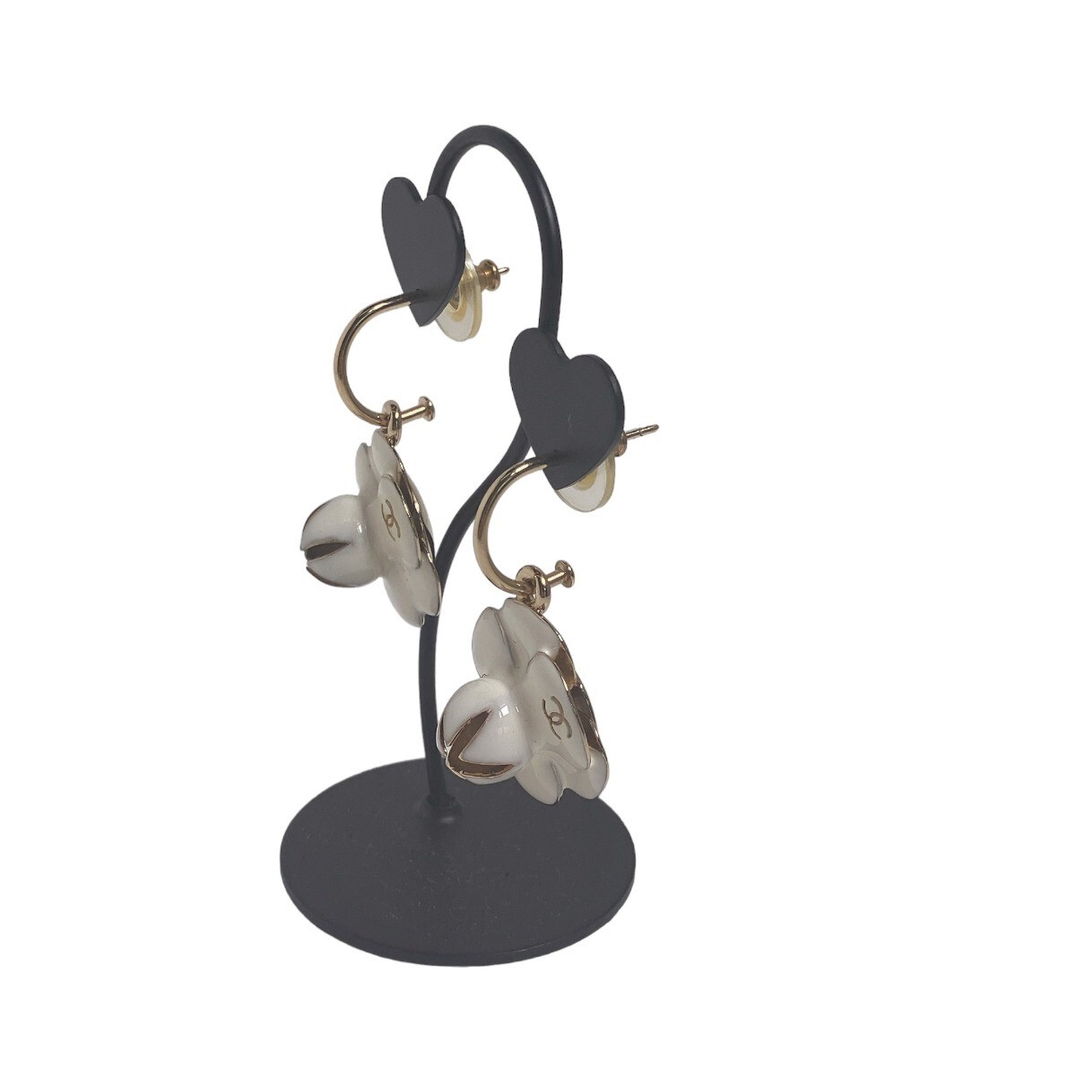 CHANEL White Gold Camellia Coco Mark 02P Earrings Japan Import