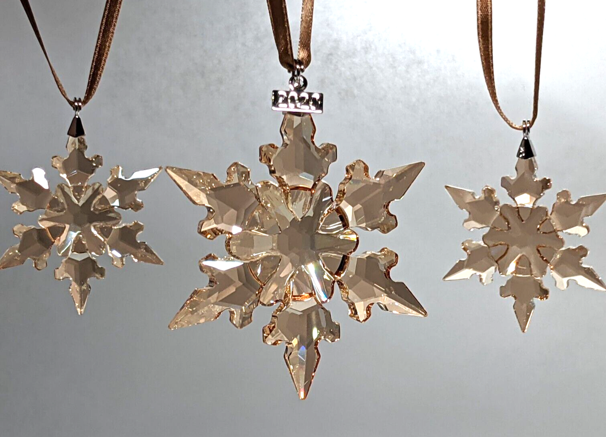 Set of 3 Swarovski Festive Ornament Set 2020 Gold Tone SCS 5591360