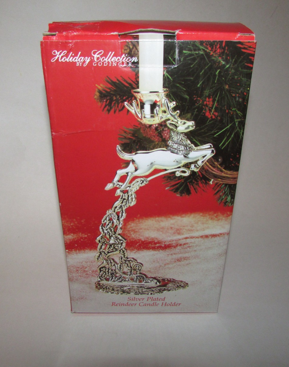 Silver Plated Reindeer Candle Holder Holiday Collection by Godinger 