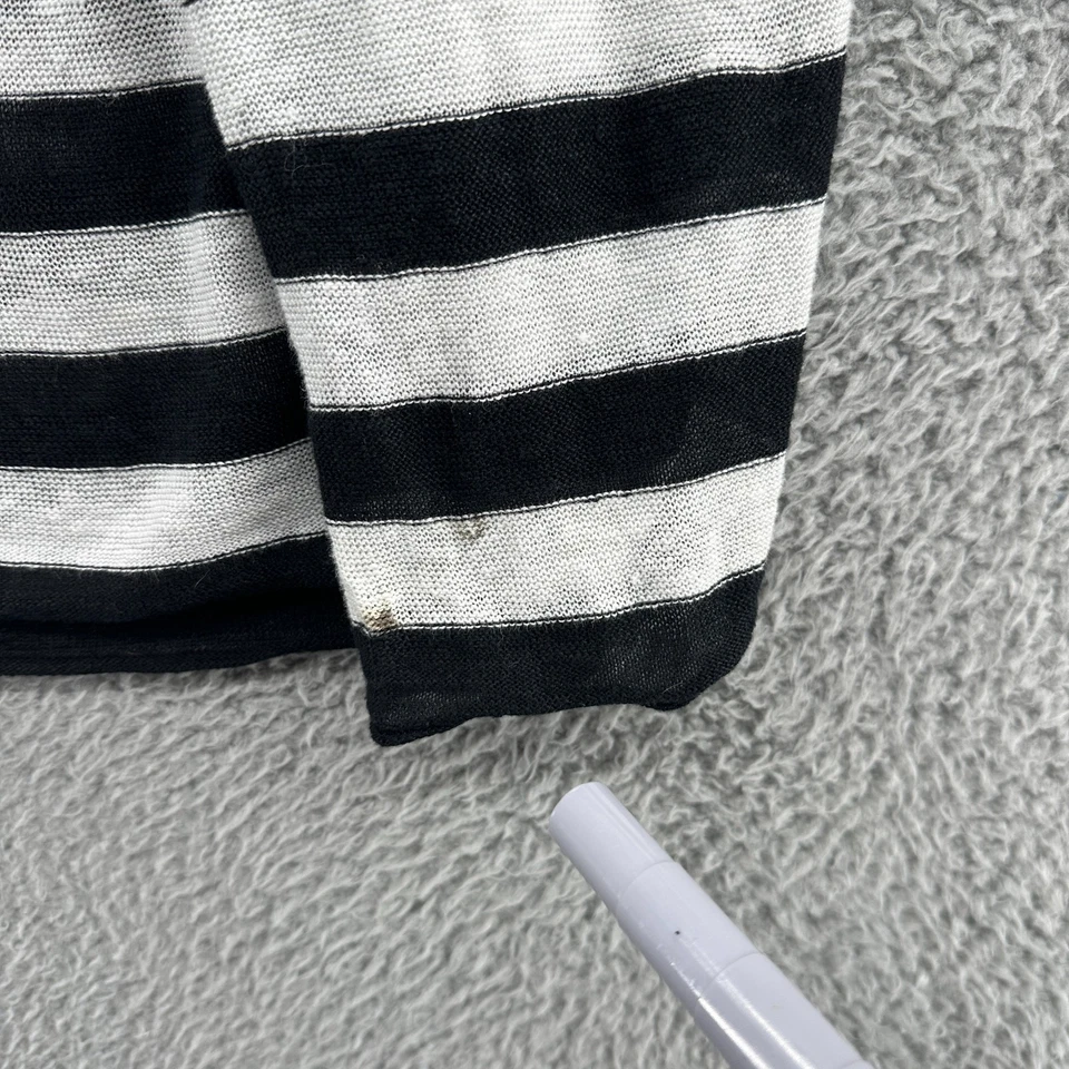 Blusa Top Mujer Eileen Fisher XL Negro Blanco Rayas Manga Larga Lino Foto 4 de 4