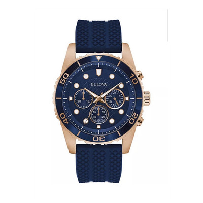 Bulova Men's Chronograph Classic Navy Silicone Strap Watch 43mm