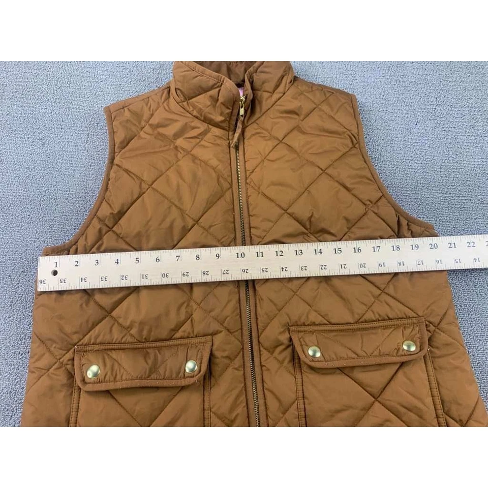 Chaleco acolchado con cremallera completa J Crew marrón fábrica de comercio justo para mujer talla L Foto 4 de 4