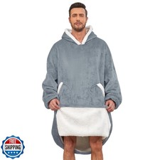 Zando Men Comfy Sherpa Long Hoodie Oversized Warm Sweater Blanket Thick Fleec