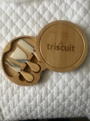 Triscuit Cracker Cheese Board Charcuterie board Bamboo Stainless Steel Utensils.