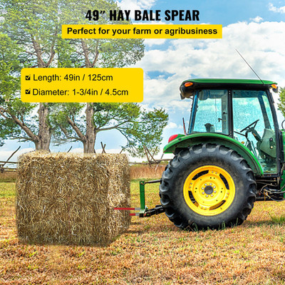 VEVOR Hay Spear 49'' Bale Spear 4500 lbs Capacity, Bale Spike Quick Attach Square
