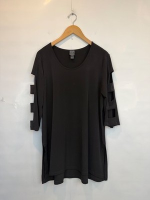 Clara Sunwoo Women's Black Ladder Sleeve Tunic Top Size XL Polyester Stretch