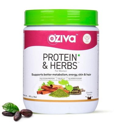 OZiva Protein & Herbs for Women to Reduce Body Fat, Manage Weight 450g Choclate