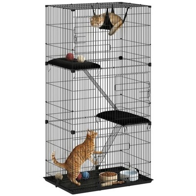 PawHut 3-stufiger großer Katzenkäfig Indoor, abnehmbarer Zwinger aus Metalldraht mit Hängematte