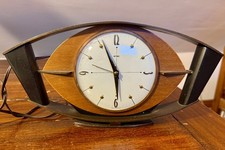 Mid Century Metamec Atomic Eye Mantle Clock Brass Teak Retro 1950s-60s