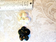 Vintage Sequin Flower Hair Clips Barrettes Set of 2 Black Iridescent