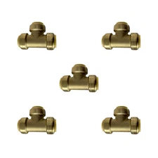 5 Pack XFITTING 1" Push Fit Tee Fitting, 1" Push to Connect, Lead Free Brass