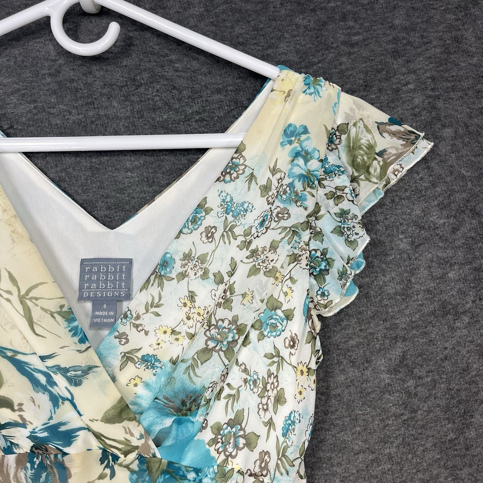 Rabbit Rabbit Rabbit Dress Size 8 Blue Floral Slip Sundress Sheer Lined Fairy