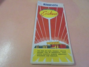 Vintage 1957 Erickson Holiday Oil Company Minnesota Road Map