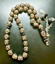 A Stunning Yusr Islamic Rosary inlaid with Amber and Pure Silver- مسباح يسر فاخر