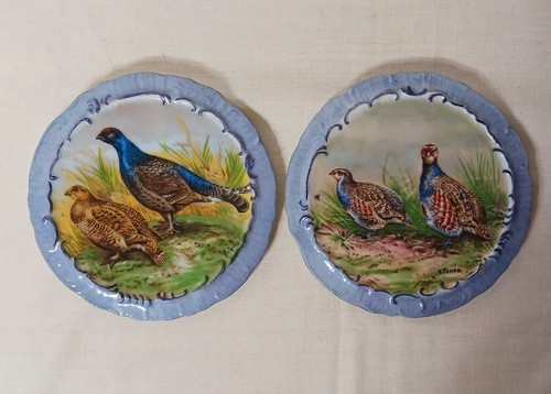 2 Vintage GROUSE Porcelain Plate hand painted Signed B. JONES 6.25" Game Bird