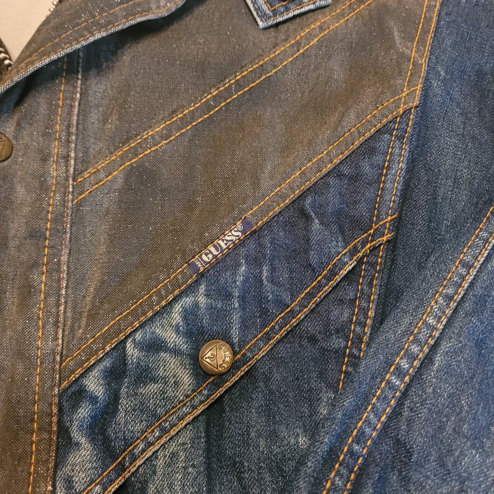 Vintage Guess Two Tone Jean Jacket 1980's Denim Marciano L/XL Unisex retro - Image 2 of 4