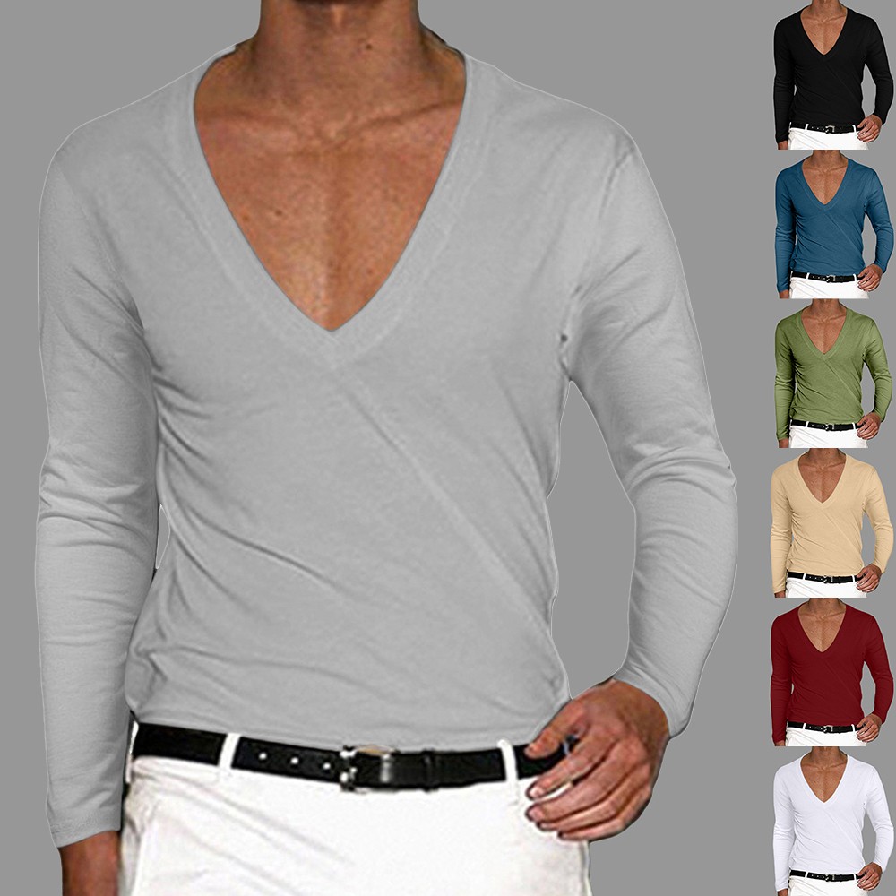 Herren Langarmshirt V-Neck Herbst Hemd Slim Fit Shirt Oberteile Freizeit Tunika