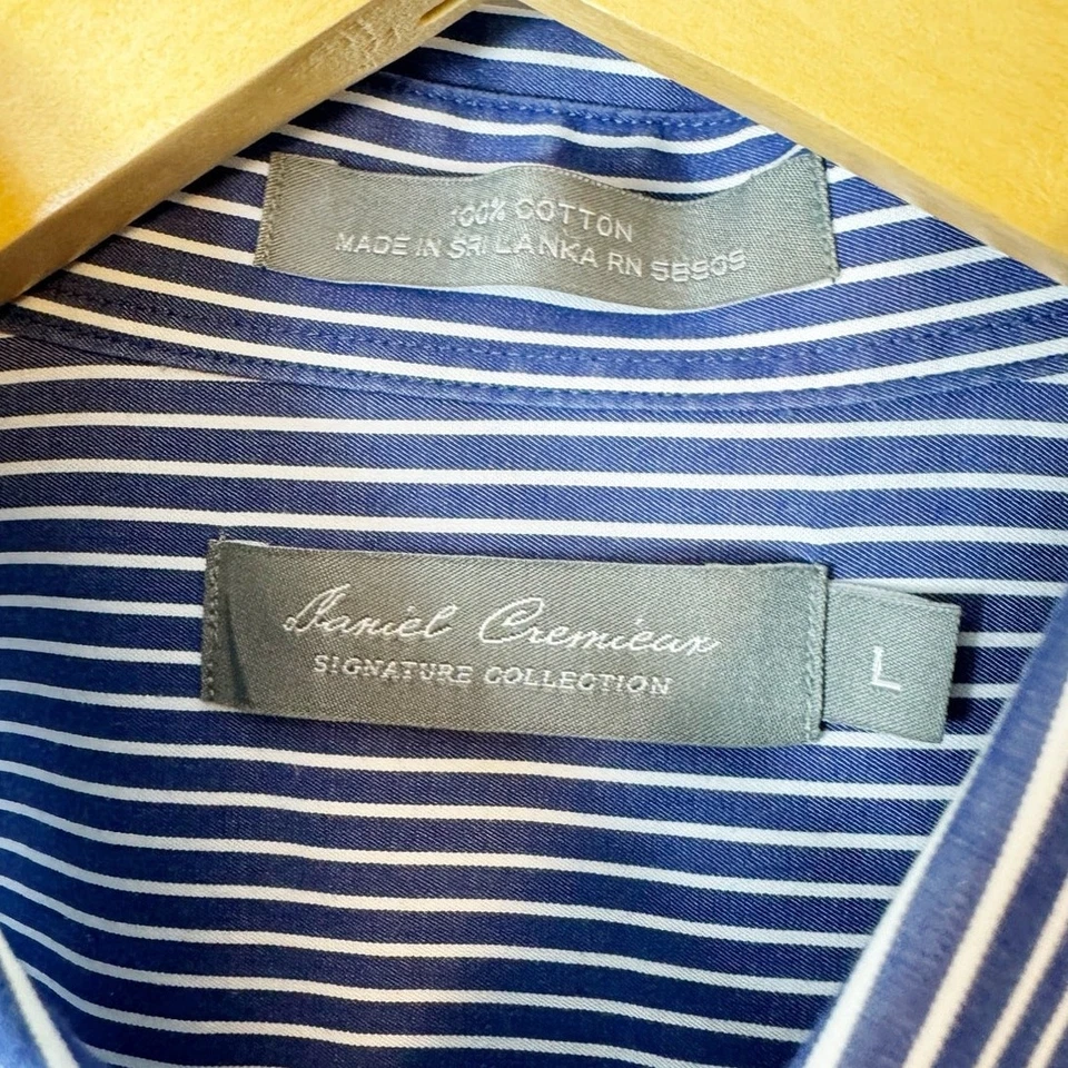 Daniel Cremieux Mens Button Down Striped Shirt Blue White Short Sleeve Large - Image 4 of 4