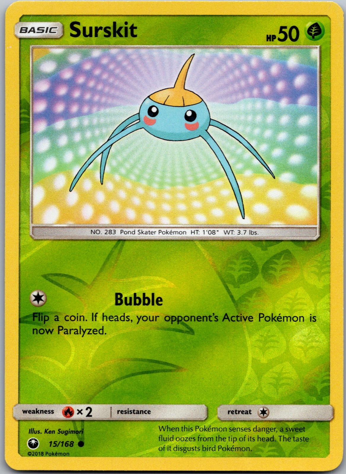 POKEMON SURSKIT 15/168 COMMON REVERSE HOLO CELESTIAL STORM NM/M