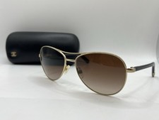 Vintage CHANEL 4201 Gold Aviator Sunglasses Havana Tortoise c.395/3B