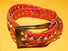 WOMEN'S NANNI MADE IN ITALY BRAIDED GENUINE LEATHER BEJEWELED BELT SIZE 32/80cm.