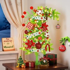 Krelymics 2FT Pre-Decorated Lime Green Small Christmas Tree with Lights & Orn...