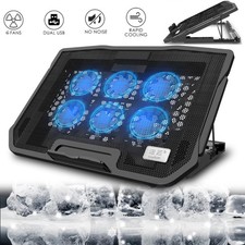 Quiet Laptop Cooler 6 Powerful Fans Gaming Cooling Mat Pad Stand Tilt for 12-17"