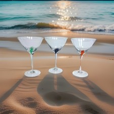 Artland Martini Glasses Teardrop Drip Clear With Filament Drop Set Of (3)