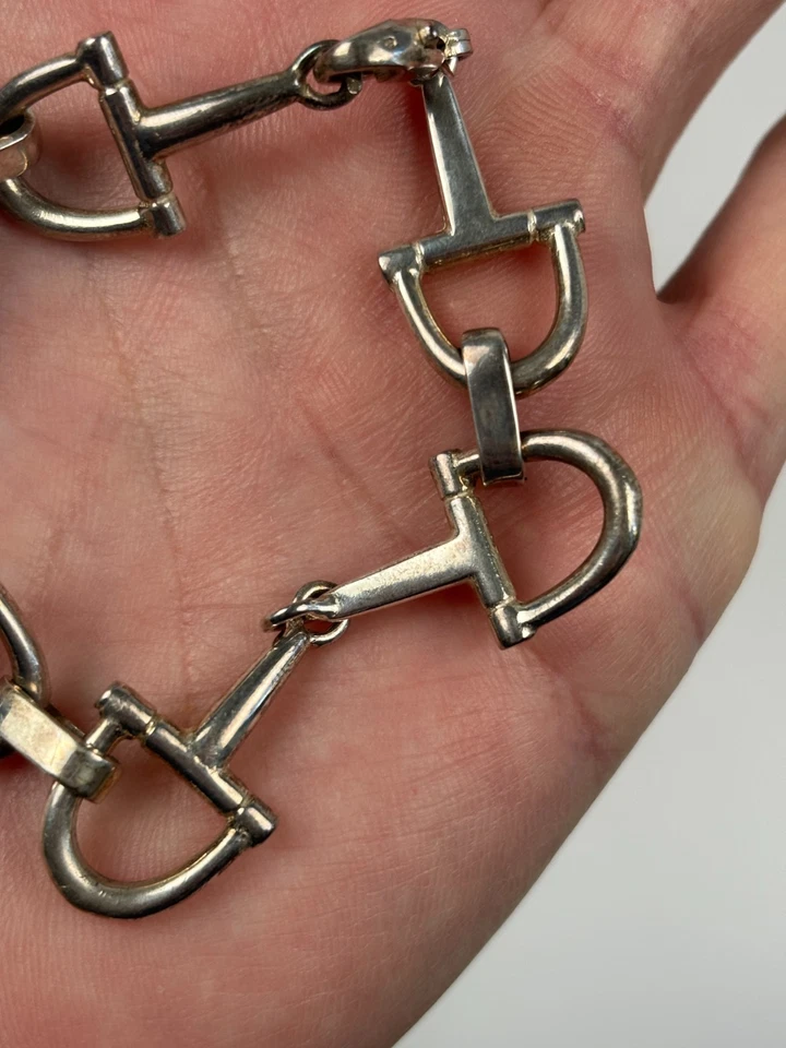 Ancien Bracelet en Argent Massif 925‰ Etriers DLG Hermès - Photo 3/4