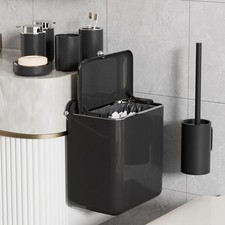 7-Piece Black Bathroom Set with Suction Wall Trash Can - Space Saving Organiz...