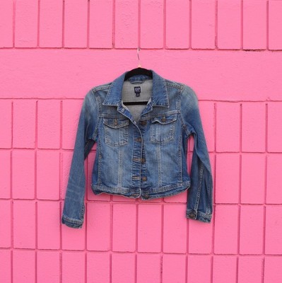 #109 YXL (XS) Gap Medium Wash Denim Crop Top Jean Jacket