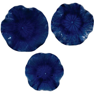 UTTERMOST 4253 ABELLA FLOWER GLAZED RICH COBALT BLUE CERAMIC WALL DECOR SET OF 3