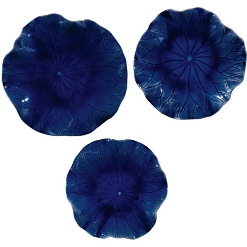 UTTERMOST 4253 ABELLA FLOWER GLAZED RICH COBALT BLUE CERAMIC WALL DECOR SET OF 3 - Picture 1 of 6