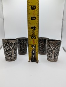 Vintage Middle Eastern Brass Silver Plated Tea Cups
