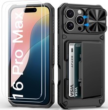 For Iphone 16 Pro Max Case Wallet, Built-In Card Holder 4-5 Cards , Slide Lens