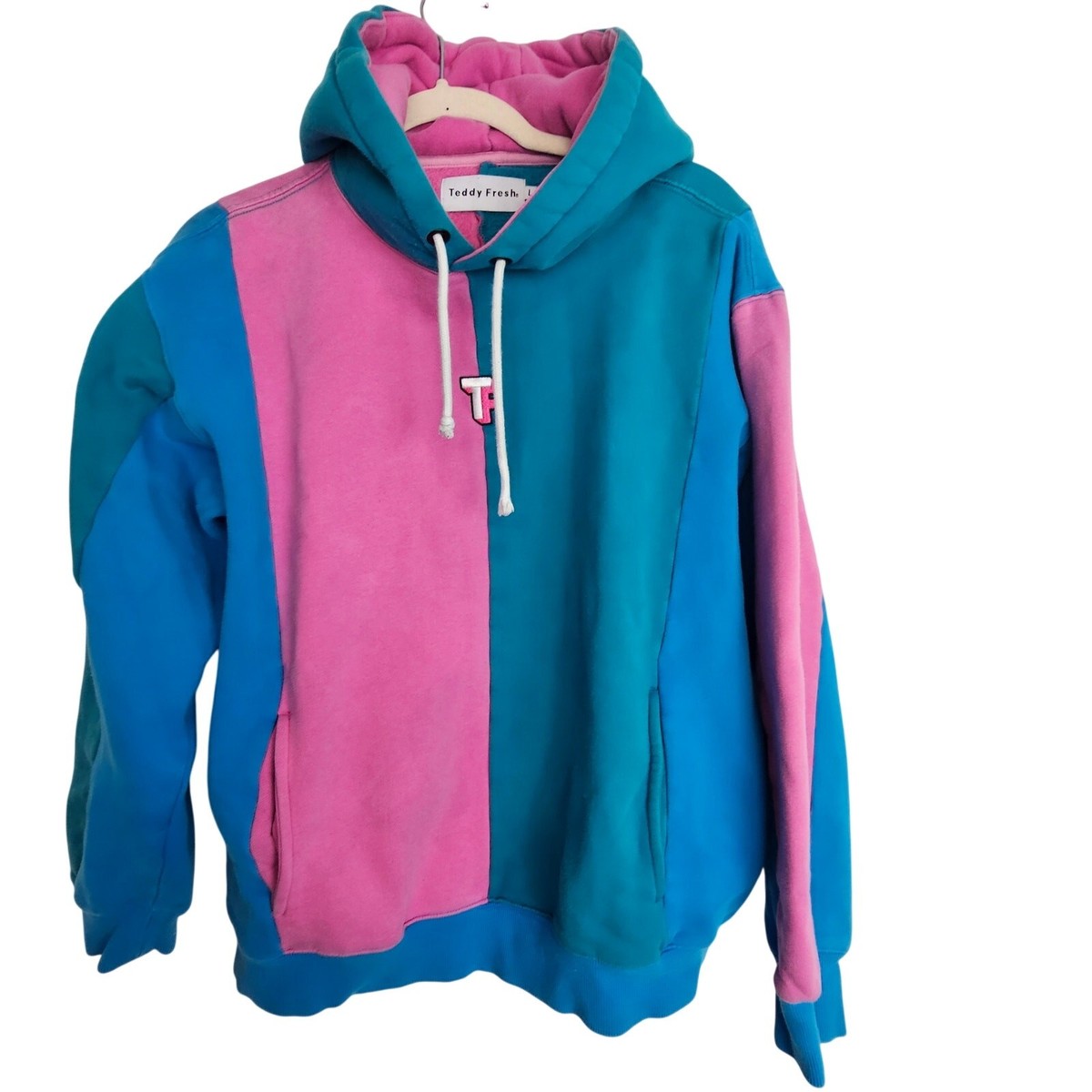 Teddy Fresh Mens Colorblock Hoodie Sweatshirt Size L 90s Skater 