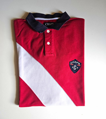 Chaps Herren Polo Rot/Weiß/Blau L/G Kurzarm Piqué Baumwolle Logo Golf