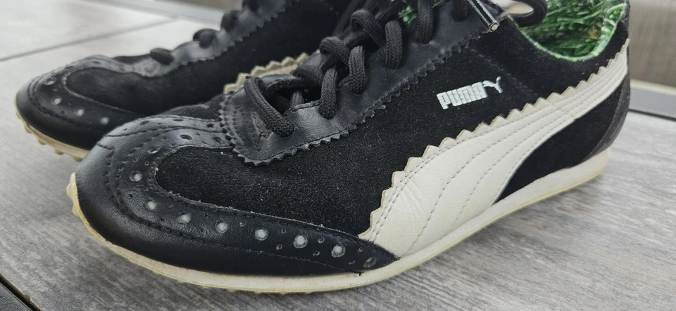 Zapatilla de Golf Puma Roma Talla 7W Cuero Negro Blanco/Punta de Ala de Gamuza Foto 2 de 4