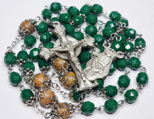 Saint Patrick Rosary Green Glass Brown Stone Prayer Beads Ireland Irish Handmade