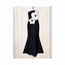 Shein Belle Black Strapless With Flower Mermaid Bodycon Maxi Dress Gown US XS 2