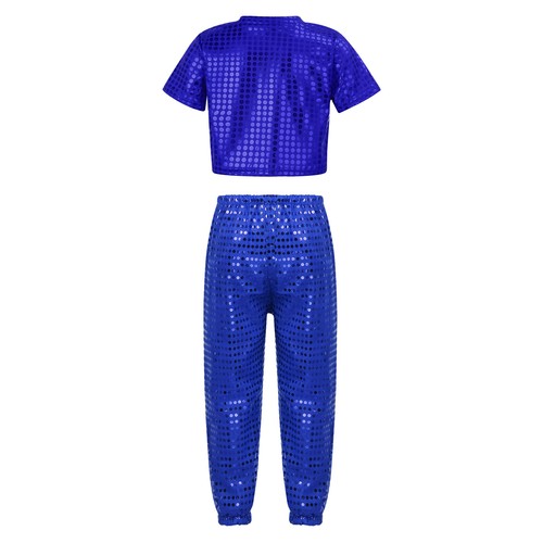 Girls Sequins Dance Crop Top Pants Set Hip Hop Jazz Disco Performance Costume - Picture 48 of 63