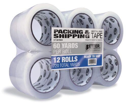 Better Office Products 12 Pack Clear Heavy Duty Packing Tape, Shipping Tape R...
