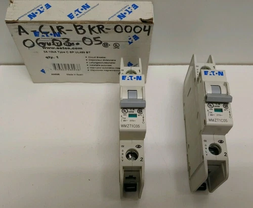 LOT OF 2 GUARANTEED! EATON 5A 277V 1-POLE CIRCUIT BREAKERS WMZT1C05