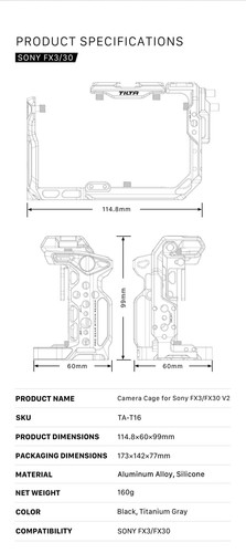 Tilta TA-T16-FCC-B Camera Cage Rig Holder Protector Support For Sony FX3 FX30 - Picture 8 of 8